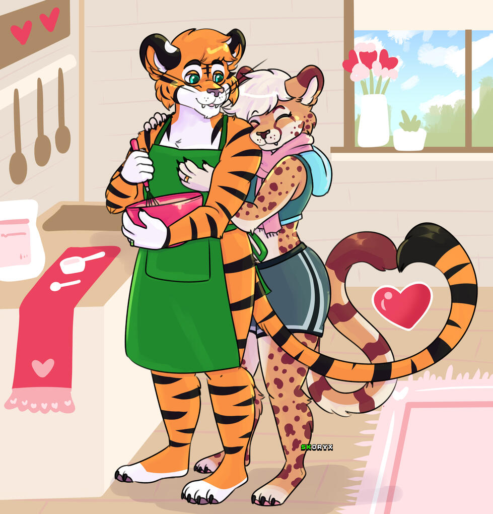 Shaded full-body sketch (2x) with a complex background