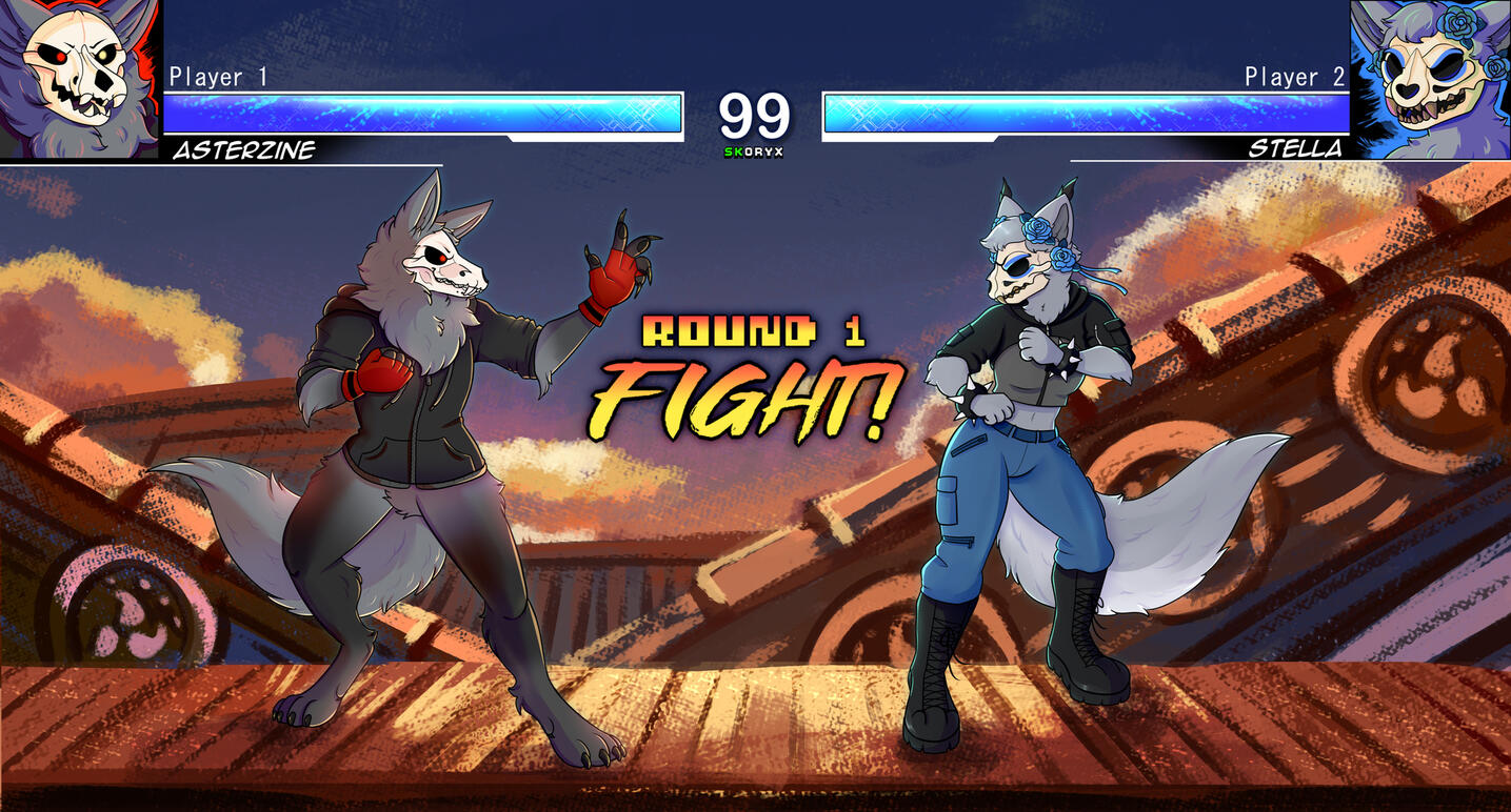 Shaded full-body with a complex background