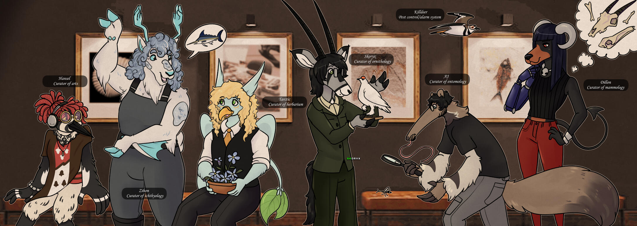 Shaded full-bodies (6x) with a simple background. Here, the fish and birds are considered props (and therefore included in the price) and not as simplistic characters, which would increase the price. Additionally, the background is simple because it is a s